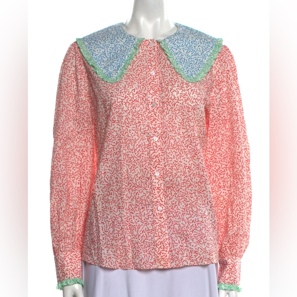 RIXO LONDON

MISHA SQUIGGLE RED FRILL COLLAR COTTON BLOUSE